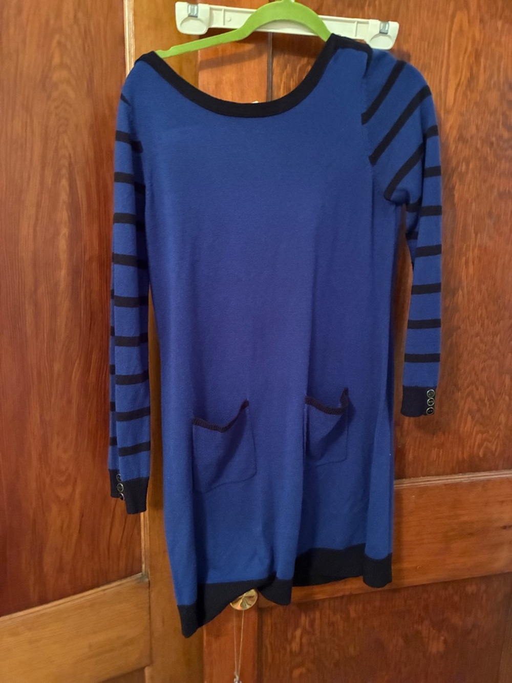 NY Collection Royal Blue Knit Top with Black Trim
